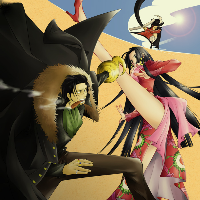 boa hancock, crocodile, and dracule mihawk (one piece) drawn by s-salt