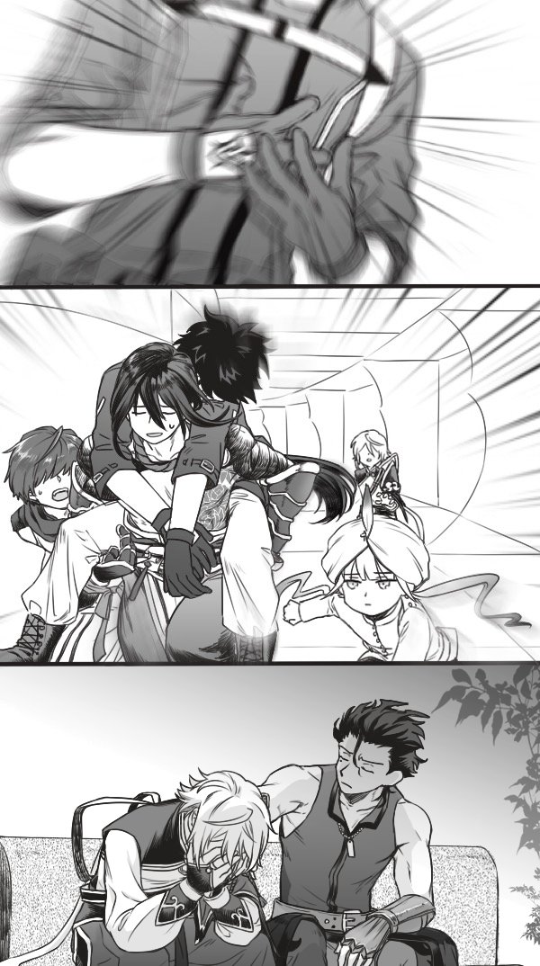 fujimaru ritsuka, diarmuid ua duibhne, nemo, captain nemo, yan qing, and 2 more (fate and 2 more) drawn by randomblue