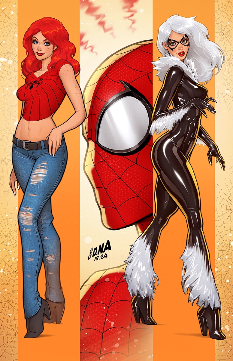 spider-man, black cat, felicia hardy, and mary jane watson (marvel and 1 more) drawn by david_nakayama
