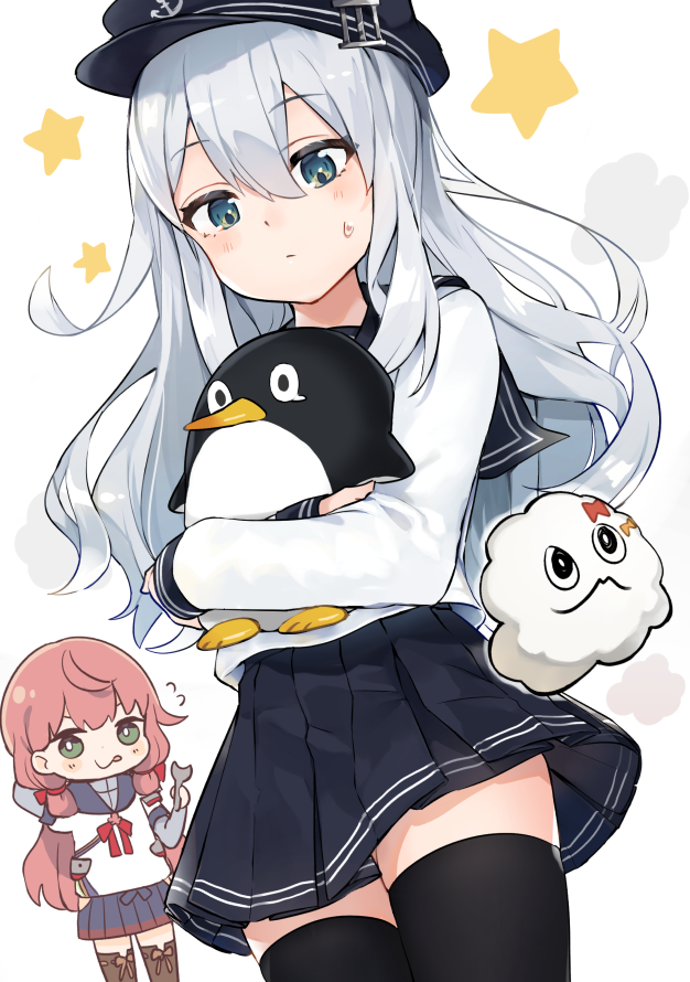 hibiki, akashi, failure penguin, and miss cloud (kantai collection) drawn by mitamgr