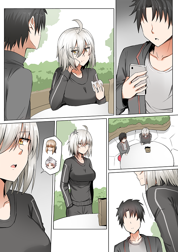 artoria pendragon, fujimaru ritsuka, jeanne d'arc alter, and saber alter (fate and 1 more) drawn by ginhaha