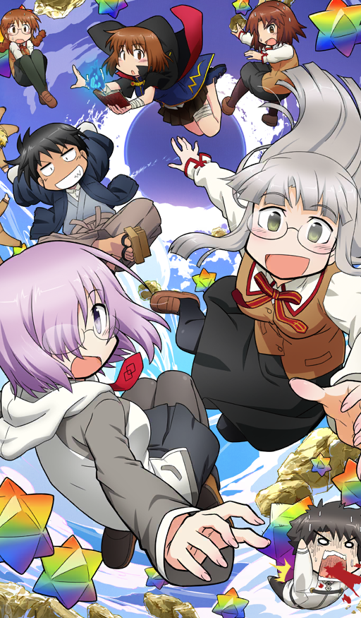mash kyrielight, fujimaru ritsuka, makidera kaede, himuro kane, ryuudou issei, and 3 more (fate and 2 more) drawn by nagamori_masato