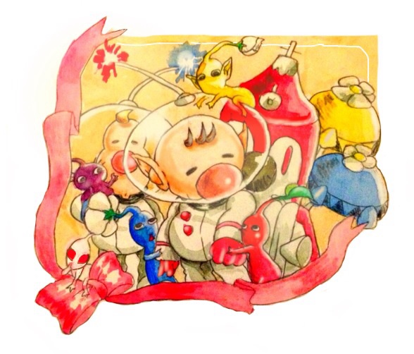 red pikmin, olimar, yellow pikmin, blue pikmin, purple pikmin, and 3 more (pikmin and 1 more) drawn by n_(okometubu_92)