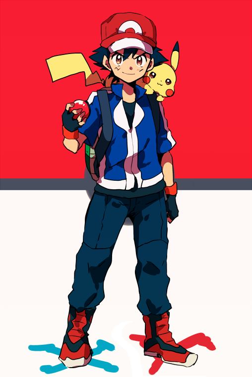 pikachu and ash ketchum (pokemon and 1 more) drawn by chokota