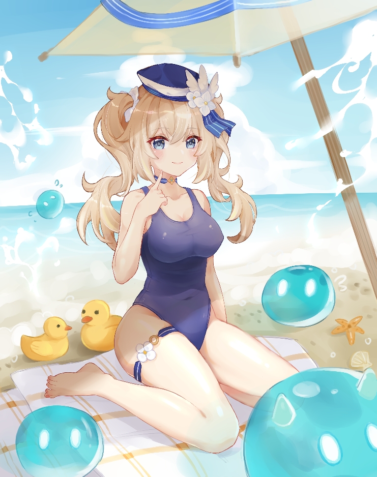 barbara, slime, and hydro slime (genshin impact) drawn by lizhilv