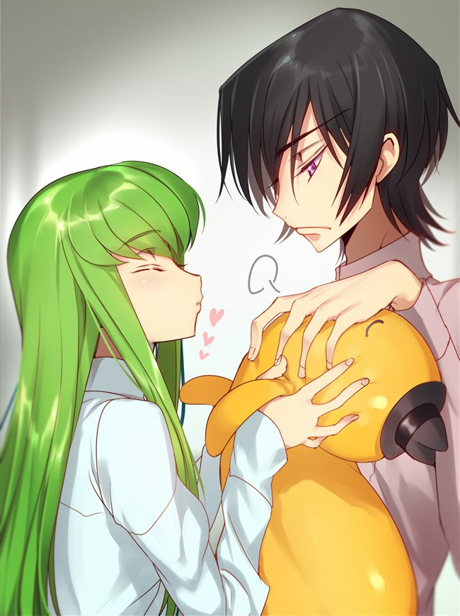 c.c., lelouch vi britannia, and cheese-kun (code geass) drawn by creayus