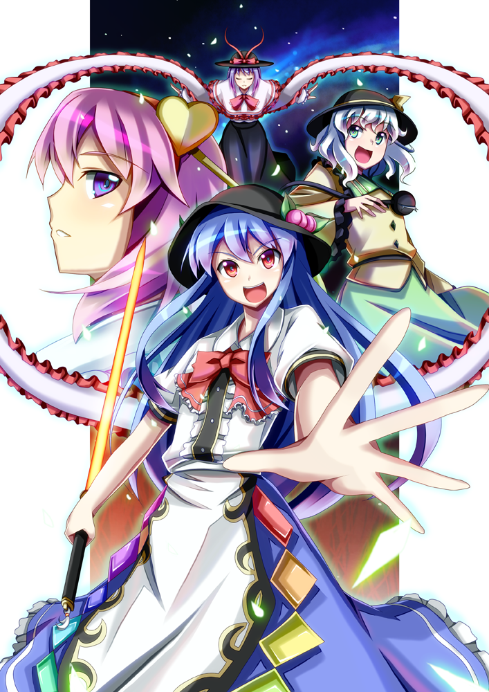 komeiji koishi, komeiji satori, hinanawi tenshi, and nagae iku (touhou) drawn by akiyasu