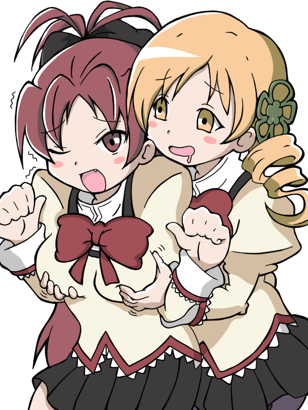 sakura kyoko and tomoe mami (mahou shoujo madoka magica) drawn by hoshino.