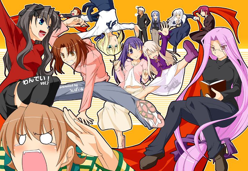 artoria pendragon, saber, tohsaka rin, illyasviel von einzbern, emiya shirou, and 8 more (fate and 2 more) drawn by fue_(rhomphair) and ronpaia