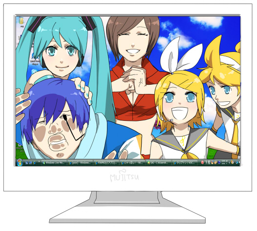 hatsune miku, kagamine rin, kagamine len, kaito, and meiko (vocaloid and 4 more) drawn by suko_mugi