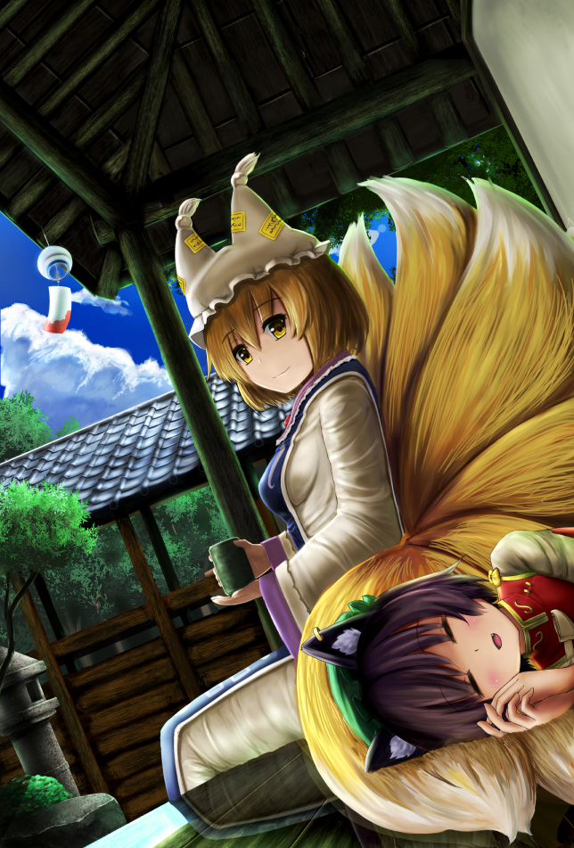 yakumo ran and chen (touhou) drawn by luke_(kyeftss)
