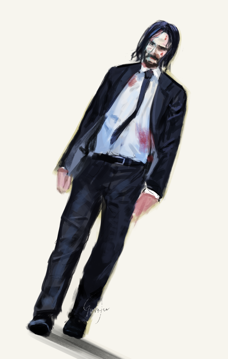 john wick and keanu reeves (john wick) drawn by gurifu