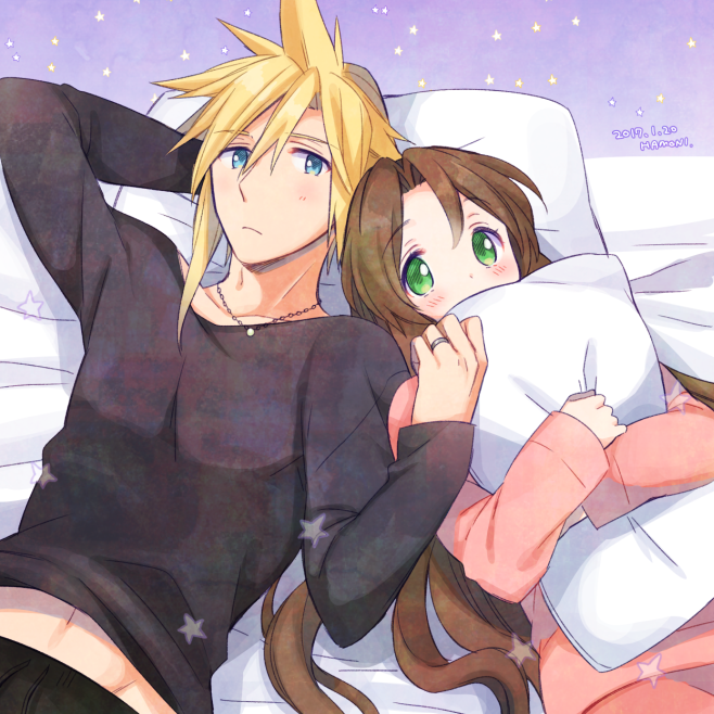 cloud strife and aerith gainsborough (final fantasy and 1 more) drawn by krudears