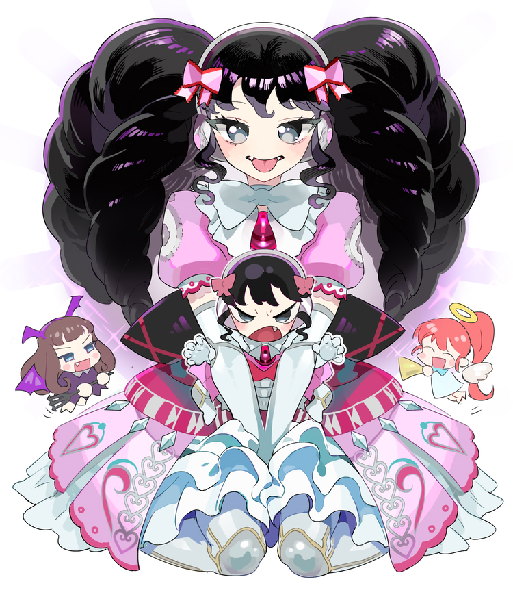 kurosu aroma, shiratama mikan, and gaaruru (pretty series and 1 more) drawn by moudoku_(decopon3rd)