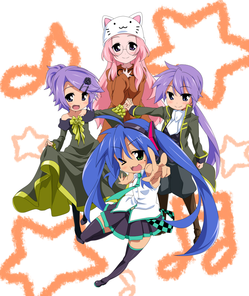 hatsune miku, kagamine rin, kagamine len, megurine luka, hiiragi kagami, and 5 more (vocaloid and 4 more) drawn by takeya_yuuki