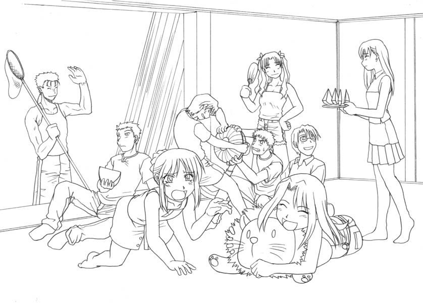 artoria pendragon, saber, tohsaka rin, illyasviel von einzbern, emiya shirou, and 6 more (fate and 2 more) drawn by sage_tory