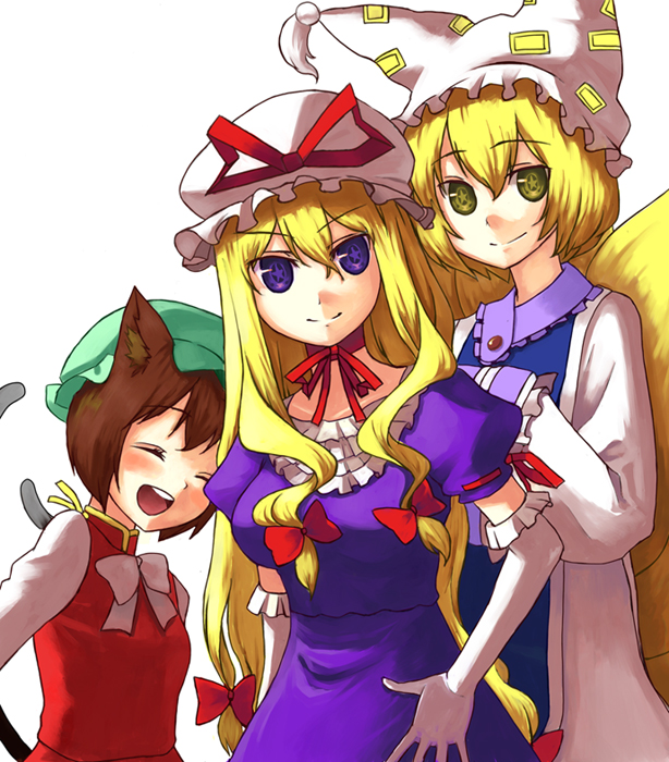 yakumo yukari, yakumo ran, and chen (touhou) drawn by b-ginga