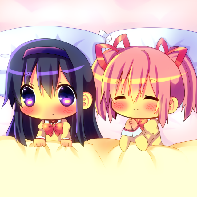 akemi homura and kaname madoka (mahou shoujo madoka magica) drawn by chocolat_(momoiro_piano)