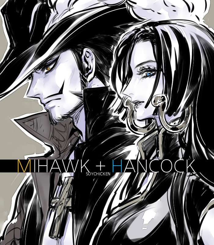 boa hancock and dracule mihawk (one piece) drawn by soy_chicken_op