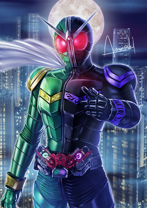 kamen rider double (kamen rider and 1 more) drawn by amasaki_yusuke
