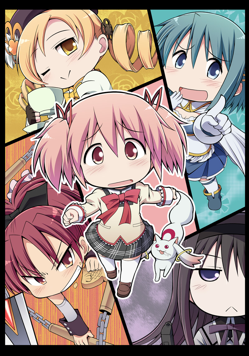 akemi homura, kaname madoka, miki sayaka, sakura kyoko, tomoe mami, and 1 more (mahou shoujo madoka magica) drawn by serebi_ryousangata