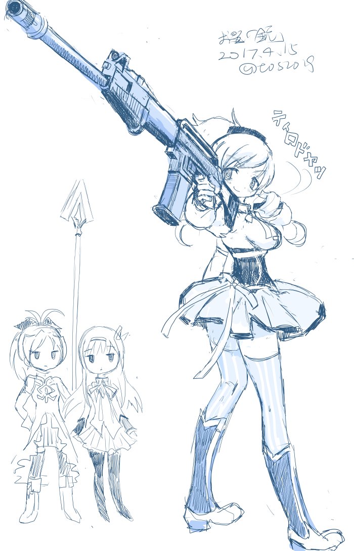 akemi homura, sakura kyoko, and tomoe mami (mahou shoujo madoka magica) drawn by toshi_(little-fluffy-cloud)