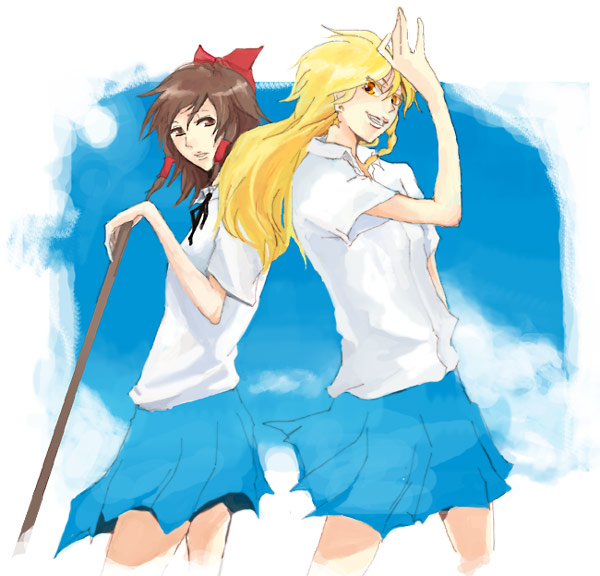 hakurei reimu and kirisame marisa (touhou) drawn by umi_(wotabu)