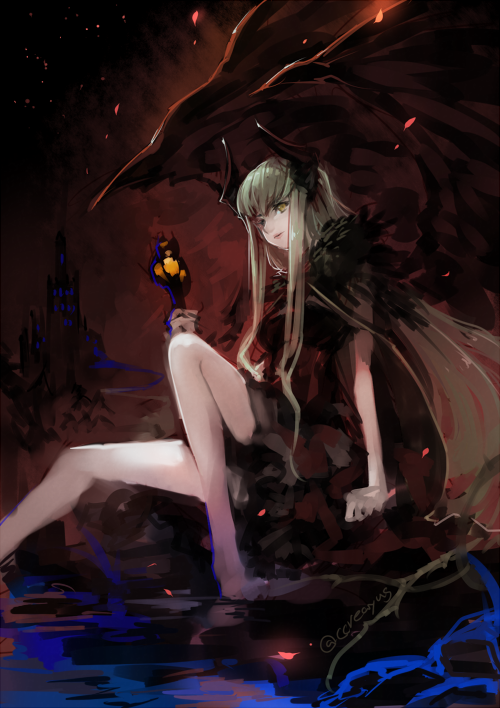 c.c. and maleficent (code geass and 1 more) drawn by creayus