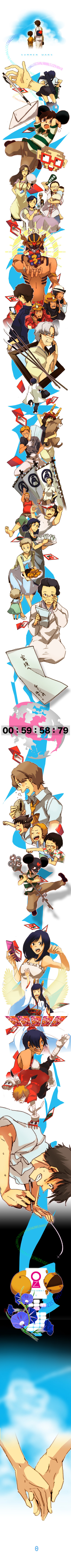 ikezawa kazuma, king kazma, shinohara natsuki, koiso kenji, love machine, and 2 more (summer wars) drawn by rakko_(16_44)