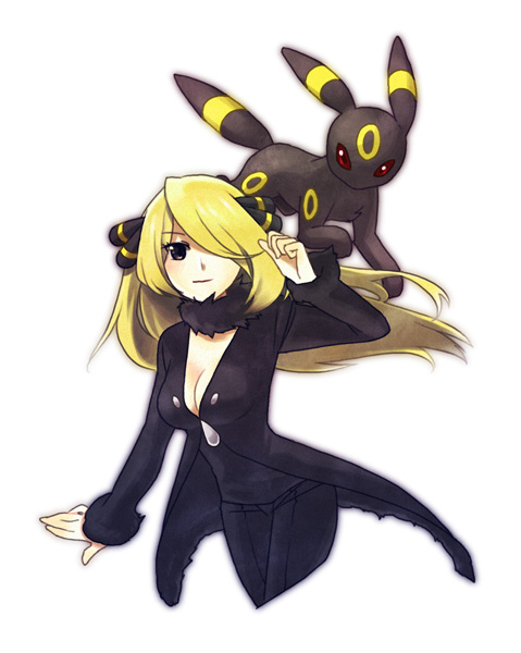 cynthia and umbreon (pokemon and 1 more) drawn by abe_(f!mixture)