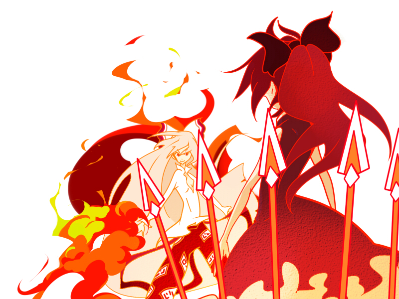 fujiwara no mokou and sakura kyoko (touhou and 1 more) drawn by spacepirate-lu