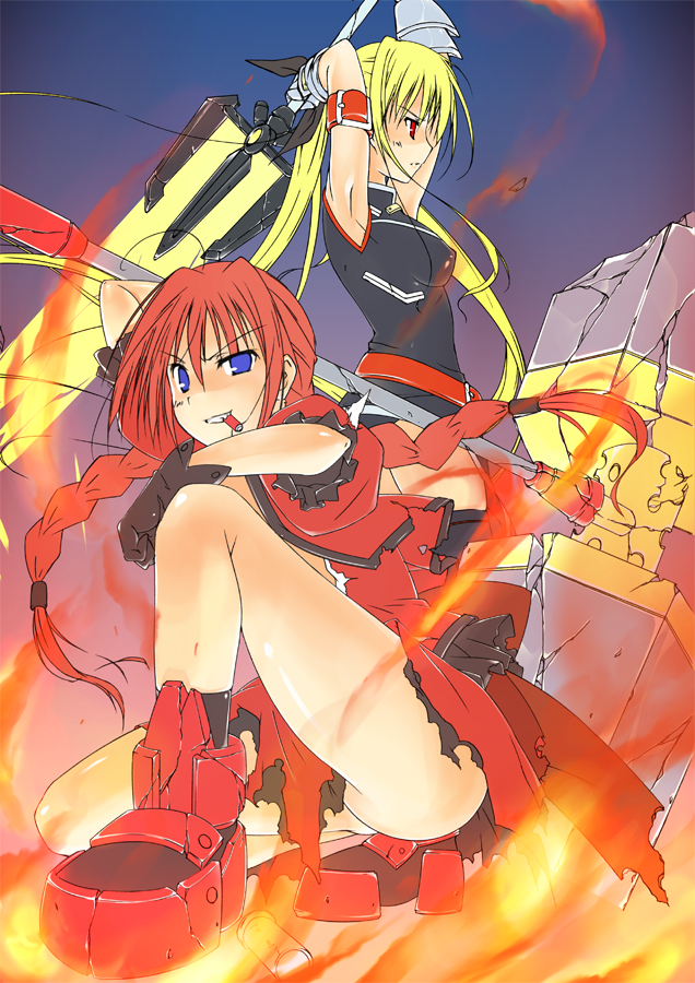 fate testarossa, bardiche, vita, and graf eisen (lyrical nanoha and 2 more) drawn by t-ray