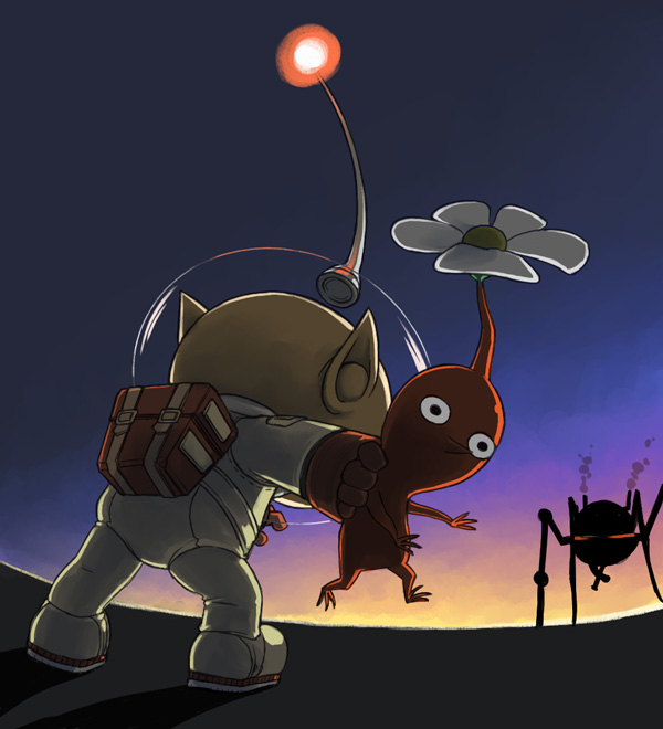 red pikmin, olimar, and man-at-legs (pikmin) drawn by naru_(wish_field)