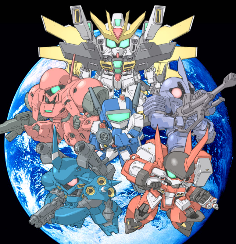 vf-1j, kampfer, alteisen, gundam double x, gerbera tetra, and 1 more (gundam and 8 more) drawn by susagane