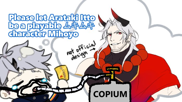 arataki itto (original and 1 more) drawn by ren_(rendrrr)