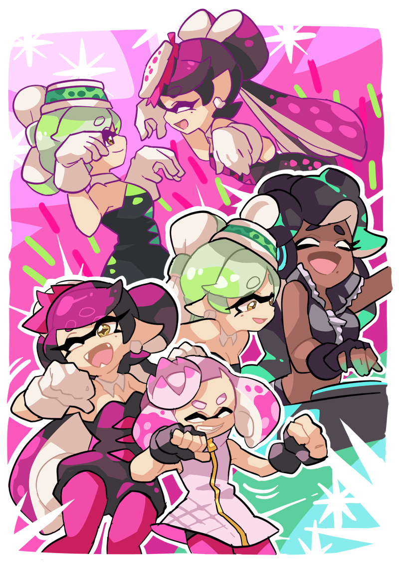callie, marie, marina, and pearl (splatoon and 2 more) drawn by gomipomi