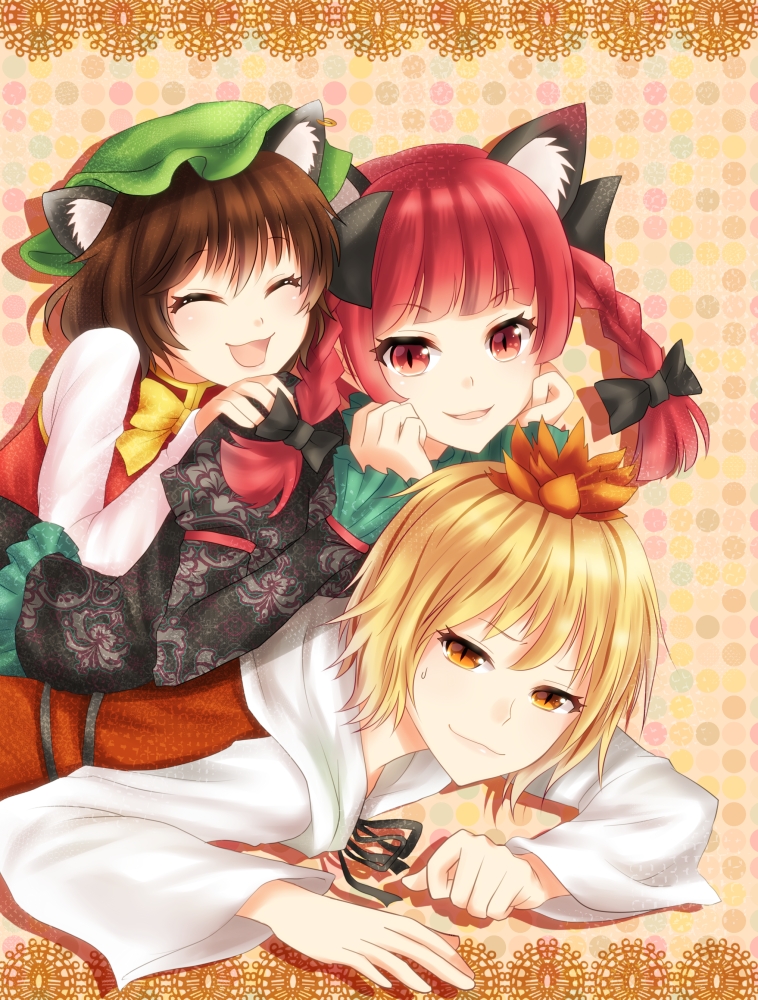 kaenbyou rin, chen, and toramaru shou (touhou) drawn by nunucco