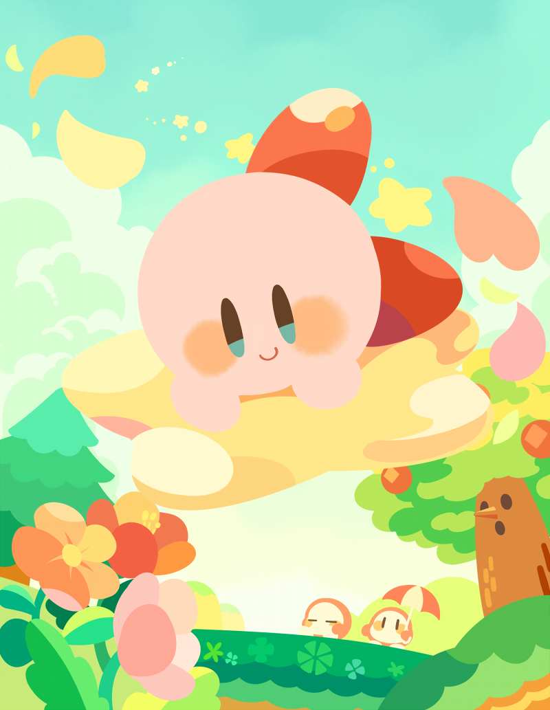 kirby, waddle dee, and whispy woods (kirby) drawn by hitofutarai