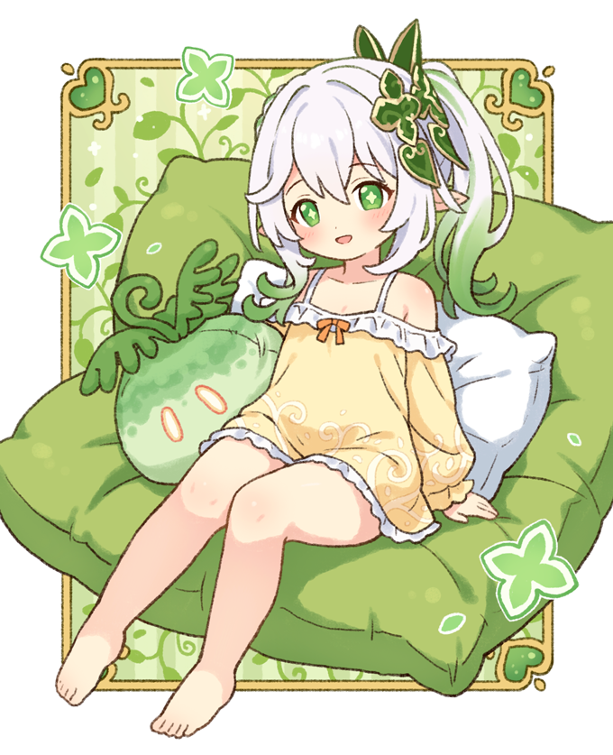 nahida, slime, and dendro slime (genshin impact) drawn by onyhakase