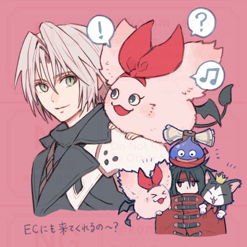 sephiroth, slime, vincent valentine, cait sith, pink sanguini, and 1 more (final fantasy and 3 more) drawn by komm_ec_7
