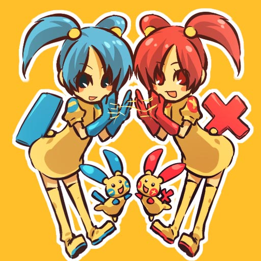 minun and plusle (pokemon) drawn by hitec