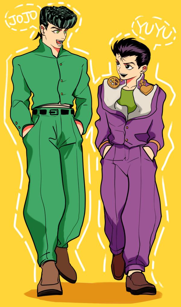 higashikata josuke and urameshi yusuke (jojo no kimyou na bouken and 2 more) drawn by kilva_lollop