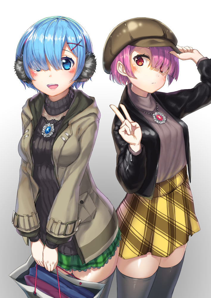 rem and ram (re:zero kara hajimeru isekai seikatsu) drawn by kamome_yuu