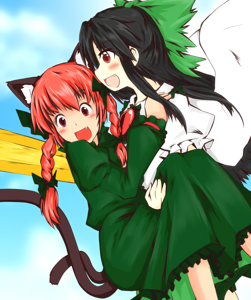 kaenbyou rin and reiuji utsuho (touhou) drawn by kuroneko_(kuroi-neko)