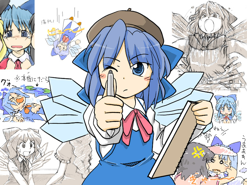 cirno, inaba tewi, and yagokoro eirin (touhou) drawn by e_saiba