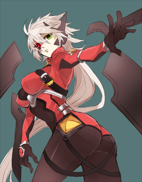 ragna the bloodedge and alpha-01 (blazblue) drawn by tomo_(tomorag7)