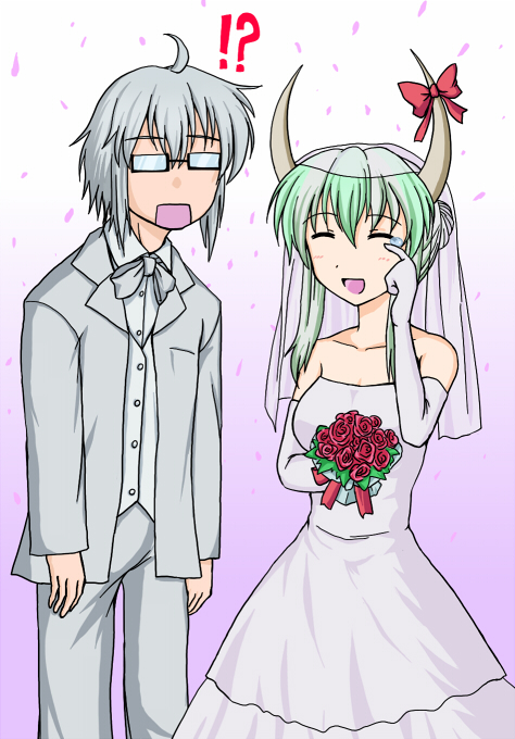 kamishirasawa keine, morichika rinnosuke, and ex-keine (touhou) drawn by tsukimi_(ryouiki_ridatsu)