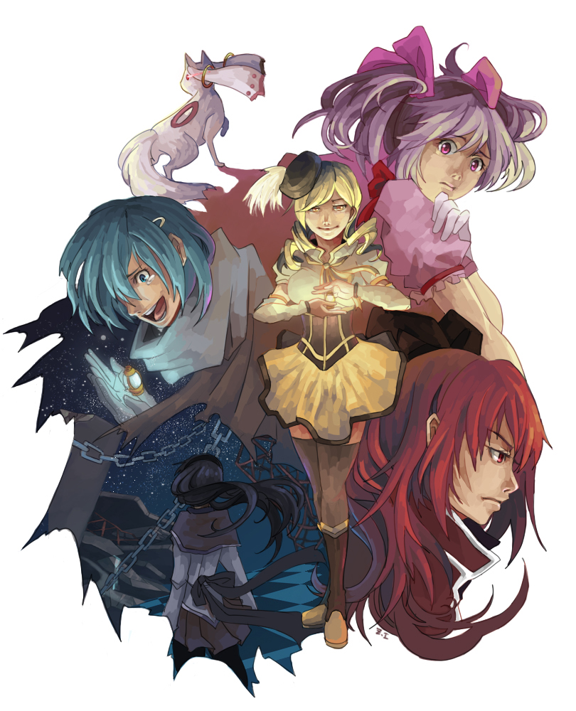 akemi homura, kaname madoka, miki sayaka, sakura kyoko, tomoe mami, and 1 more (mahou shoujo madoka magica) drawn by z.i