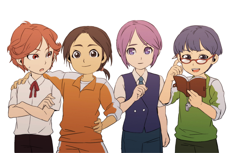 otonashi haruna, raimon natsumi, kudou fuyuka, and kino aki (inazuma eleven) drawn by nattou-toufu