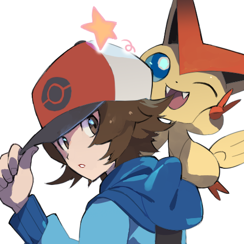 hilbert and victini (pokemon and 1 more) drawn by e_volution